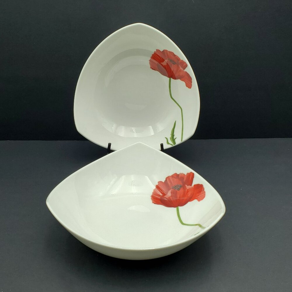 Red Vanilla Summer Sun Soup Bowls Red Poppy Bone China Triangular Salad Bowls